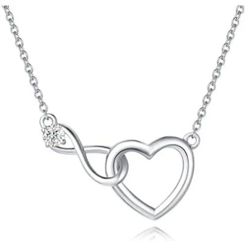 FANCIME 925 Sterling Sliver Infinity Love Heart Necklace Bracelet Cubic Zirconia Dainty Birthday Anniversary Jewelry Gifts for Her Women Girls, Adjustable Chain