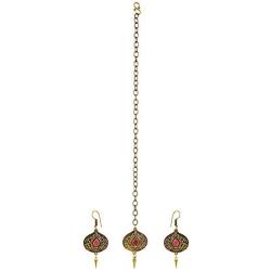 Efulgenz Indian Bollywood Bohemian Vintage Mang Tikka Head Piece Earrings Bridal Wedding Jewelry Set