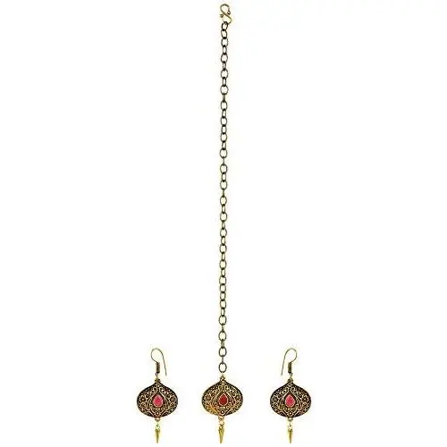 Efulgenz Indian Bollywood Bohemian Vintage Mang Tikka Head Piece Earrings Bridal Wedding Jewelry Set