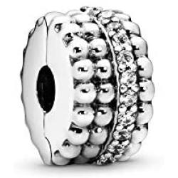 Pandora Jewelry Beaded Clip Cubic Zirconia Charm in Sterling Silver