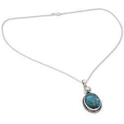 NOVICA Reconstituted Turquoise Cultured Freshwater Pearl Silver Pendant Necklace, 18'' Blue Visions