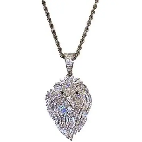 Shop-iGold Men Women 925 Italy Iced Silver Iced Lion Head Charm Ice Out Pendant Stainless Steel Real 2 mm Rope Chain Necklace, Mens Jewelry, Iced Pendant, Rope Necklace Shop-iGold Men Women 925 Italy Iced Silver Iced Lion Head Charm Ice Out Pendant Stainless Steel Real 2 mm Rope Chain Necklace, Mens Jewelry, Iced Pendant, Rope Necklace