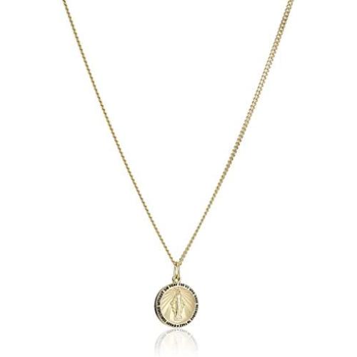 14k Gold-Filled Round Miraculous Medal Madonna Pendant Necklace with Stainless Steel Chain, 20''
