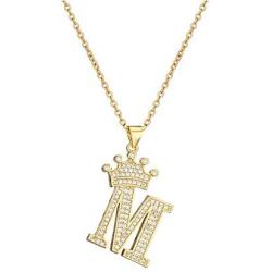 cmoonry A-Z Crown Initial Necklace for Men Women 14K Gold Plated Iced Out Monogram Pendant with 18'' Chain+2''(Extended) DIY Name Jewelry