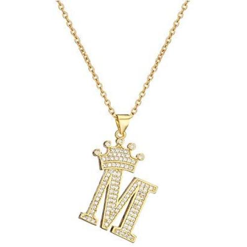 cmoonry A-Z Crown Initial Necklace for Men Women 14K Gold Plated Iced Out Monogram Pendant with 18'' Chain+2''(Extended) DIY Name Jewelry