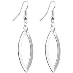 555Jewelry Womens Stainless Steel Teardrop Hollow Dangle Stylish Shiny Earrings