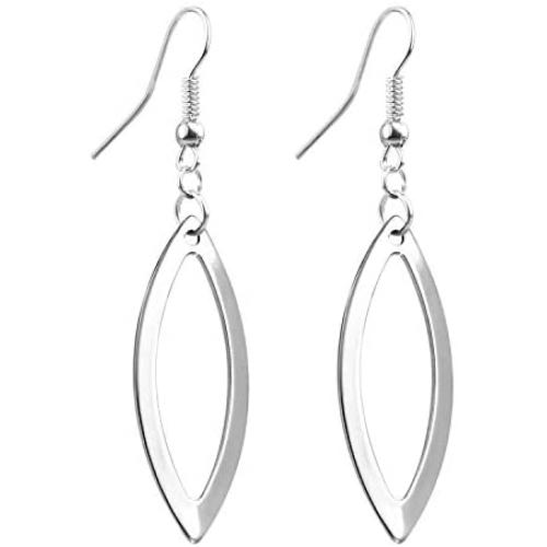 555Jewelry Womens Stainless Steel Teardrop Hollow Dangle Stylish Shiny Earrings