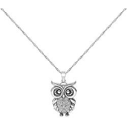 Diamond Owl Necklace for Women 925 Sterling Silver 1/10ct (I-J, I3), 18 inches, by Keepsake