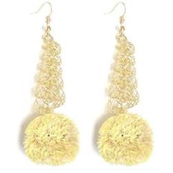 Raffia Filigree Drop Earrings Boho Pom Pom Gold Filigree Dangle Earrings Delicate Spiral Threader Earrings for Women Girls
