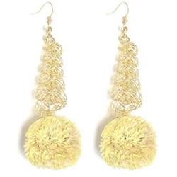 Raffia Filigree Drop Earrings Boho Pom Pom Gold Filigree Dangle Earrings Delicate Spiral Threader Earrings for Women Girls