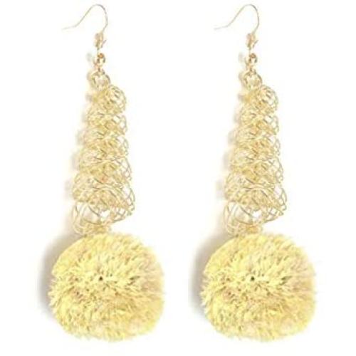 Raffia Filigree Drop Earrings Boho Pom Pom Gold Filigree Dangle Earrings Delicate Spiral Threader Earrings for Women Girls