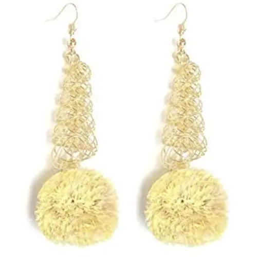 Raffia Filigree Drop Earrings Boho Pom Pom Gold Filigree Dangle Earrings Delicate Spiral Threader Earrings for Women Girls Raffia Filigree Drop Earrings Boho Pom Pom Gold Filigree Dangle Earrings Delicate Spiral Threader Earrings for Women Girls