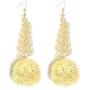 Raffia Filigree Drop Earrings Boho Pom Pom Gold Filigree Dangle Earrings Delicate Spiral Threader Earrings for Women Girls