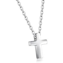 TEMICO Tiny Simple Cross Pendant for Children Boys Girls Stainless Steel Small Necklace with 16'' Chain