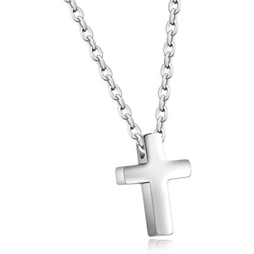 TEMICO Tiny Simple Cross Pendant for Children Boys Girls Stainless Steel Small Necklace with 16'' Chain