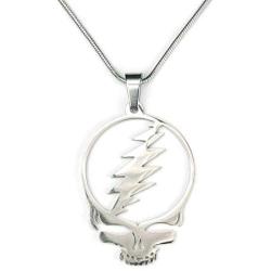 Ann Claridge Stealie Necklace, on 20'' Snake Chain, Pure 304 Stainless Steel, Grateful Dead Head Skull Lightening Bolt Charm Pendant with 20'' Long Chain (50.8cm) Smooth Snake Chain