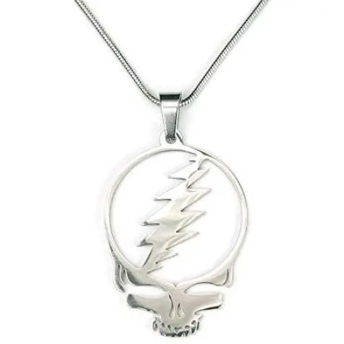 Ann Claridge Stealie Necklace, on 20'' Snake Chain, Pure 304 Stainless Steel, Grateful Dead Head Skull Lightening Bolt Charm Pendant with 20'' Long Chain (50.8cm) Smooth Snake Chain Ann Claridge Stealie Necklace, on 20'' Snake Chain, Pure 304 Stainless Steel, Grateful Dead Head Skull Lightening Bolt Charm Pendant with 20'' Long Chain (50.8cm) Smooth Snake Chain
