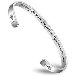 Encouragement Gifts Bracelet Cuff Bangle Women Mantra Quote Stainless Steel Silver