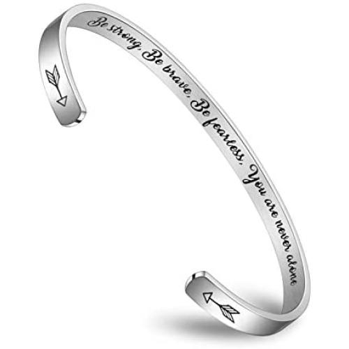 Encouragement Gifts Bracelet Cuff Bangle Women Mantra Quote Stainless Steel Silver