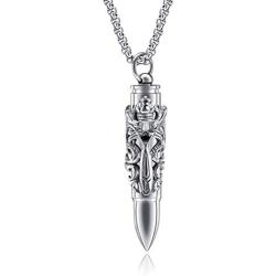 Dragon Bullet Dagger Necklace for Men or Women Stainless Steel Punk Gothic Vintage Look Mythical Pendant with Chain Fantasy Fashion Jewelry by Ginger Lyne