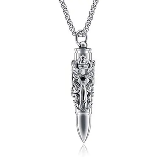 Dragon Bullet Dagger Necklace for Men or Women Stainless Steel Punk Gothic Vintage Look Mythical Pendant with Chain Fantasy Fashion Jewelry by Ginger Lyne Dragon Bullet Dagger Necklace for Men or Women Stainless Steel Punk Gothic Vintage Look Mythical Pendant with Chain Fantasy Fashion Jewelry by Ginger Lyne