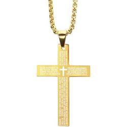 Meeshine Cross Pendant Necklace, Stainless Steel Cross Necklace Engraved with Lords Prayer for Men Women, 23 Chain Highly Polished Pendant for Christmas Birthday Baptism Family Friends