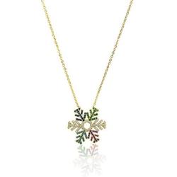 Dahi Shop Snowflake Necklace Delivered in Gift Box 16'' Gold-Tone Chain+2'' Extender Multi Color Winter Theme Modern Fashion Gemstone Handmade Jewelry