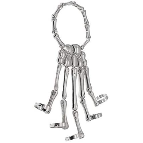 Trustavis Men Womens Halloween Skull Skeleton Hand Bracelet with Ring