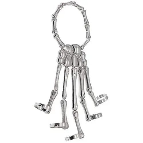 Trustavis Men Womens Halloween Skull Skeleton Hand Bracelet with Ring