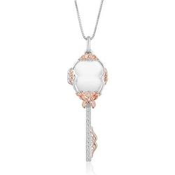 Jewelili Enchanted Disney Fine Jewelry 14K Rose Gold Over Sterling Silver 1/10Ctw Diamond Belle Key Pendant
