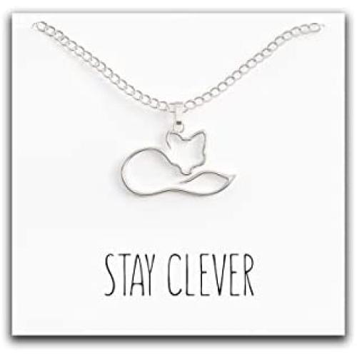 Happy Kisses Fox Necklace – “Stay Clever” Message Pendant – Cute Charm Gift for Any Women or Kid Who Loves Foxes