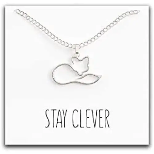 Happy Kisses Fox Necklace – “Stay Clever” Message Pendant – Cute Charm Gift for Any Women or Kid Who Loves Foxes Happy Kisses Fox Necklace – “Stay Clever” Message Pendant – Cute Charm Gift for Any Women or Kid Who Loves Foxes