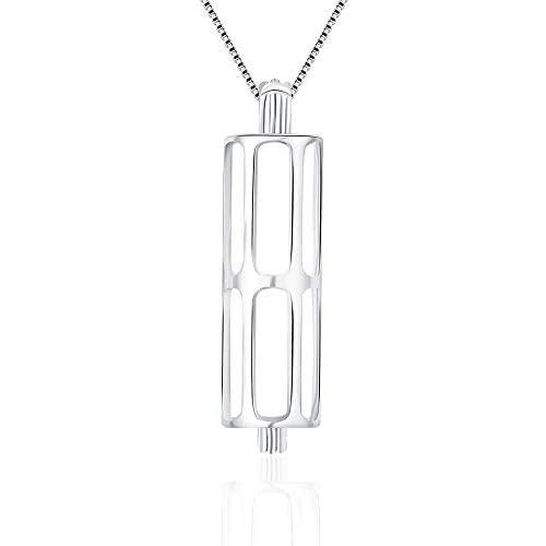LGSY Sterling Silver Long Tube Pearl Cage Pendants for Women, Design Pearl Cage Pendants for Pearl Jewelry Making, Essential Oil Diffuser Lockets for Pearl Jewelry