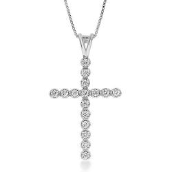 La Joya 1/6-1/2 Carat Total Weight (ctw) Lab Grown Diamond Cross Pendant Necklace Collection - White Rhodium Plated .925 Sterling Silver With Adjustable Chain - GH Color SI Clarity Diamonds