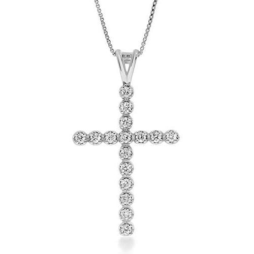 La Joya 1/6-1/2 Carat Total Weight (ctw) Lab Grown Diamond Cross Pendant Necklace Collection - White Rhodium Plated .925 Sterling Silver With Adjustable Chain - GH Color SI Clarity Diamonds