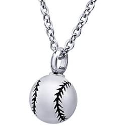 HOUSWEETY Baseball Stainless Steel Round Urn Pendant Necklace Memorial Ash Keepsake Cremation Jewelry (Gift Bag)