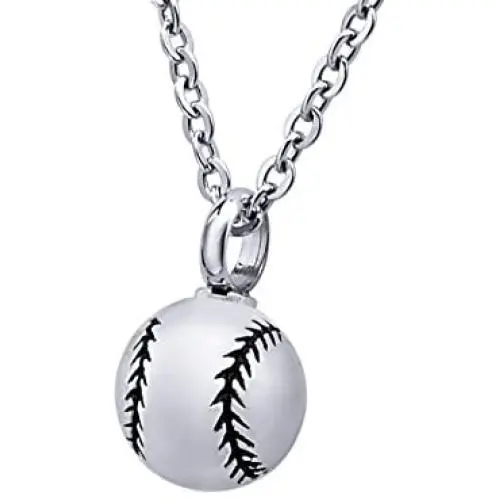 HOUSWEETY Baseball Stainless Steel Round Urn Pendant Necklace Memorial Ash Keepsake Cremation Jewelry (Gift Bag) HOUSWEETY Baseball Stainless Steel Round Urn Pendant Necklace Memorial Ash Keepsake Cremation Jewelry (Gift Bag)