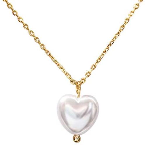 NA Heart Necklace Pearl | Pearl Necklace for Women | Chain and Pearl Necklace|18 Inch Length with 14K Gold Plated Chain | Teen Girl Gifts