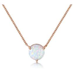 QUINBY Created Opal Necklace Rose Gold Dainty Opal Pendant Necklace for Women 8mm/ 5m