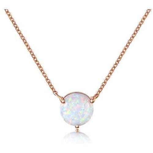 QUINBY Created Opal Necklace Rose Gold Dainty Opal Pendant Necklace for Women 8mm/ 5m