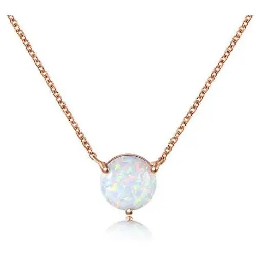 QUINBY Created Opal Necklace Rose Gold Dainty Opal Pendant Necklace for Women 8mm/ 5m QUINBY Created Opal Necklace Rose Gold Dainty Opal Pendant Necklace for Women 8mm/ 5m