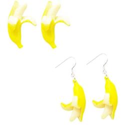 2 pairs Cute Banana Funny Earrings Small Fresh Fruit Banana Sweet Drop Earrings Fashion Jewelry for Women and Girls