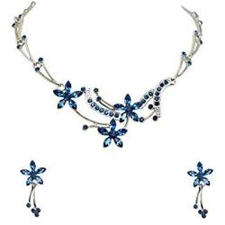 Faship Gorgeous Rhinestone Crystal Floral Necklace Earrings Set