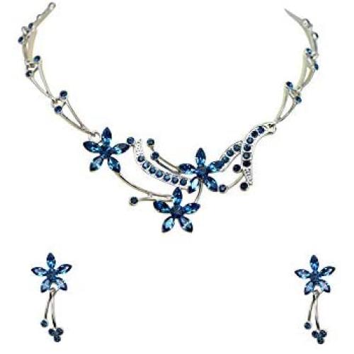 Faship Gorgeous Rhinestone Crystal Floral Necklace Earrings Set