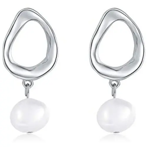 Freshwater Pearl Hoop Earrings 925 Silver Needle Platinum Plated Drop Dangle Earring Jewelry For Women Girls Freshwater Pearl Hoop Earrings 925 Silver Needle Platinum Plated Drop Dangle Earring Jewelry For Women Girls