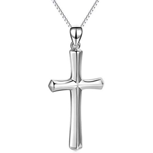 Cross Necklace Sterling Silver Religious Engraved''Faith Hope Love''Pendant Necklace Jewelry for Women Girls Unisex