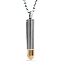 Bling Jewelry Biker Gun Bullet Pendant Necklace for Men Gift for Hunter Silver Tone Stainless Steel