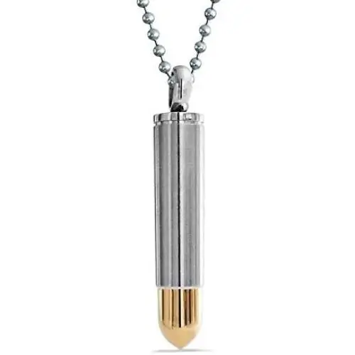 Bling Jewelry Biker Gun Bullet Pendant Necklace for Men Gift for Hunter Silver Tone Stainless Steel Bling Jewelry Biker Gun Bullet Pendant Necklace for Men Gift for Hunter Silver Tone Stainless Steel