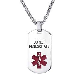 MZZJ Custom Allergy Medical Alert ID Jewelry Military Army Style Quality Stainless Steel Dog Tag Pendant Necklace for Men Women,Free Chain 24''-26''-28''-30''