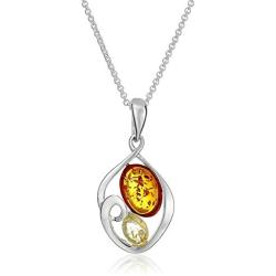 Sterling Silver Multi-Color Amber Oval Dangle Earrings and Chain Pendant Necklace Jewelry Set 18 Inches